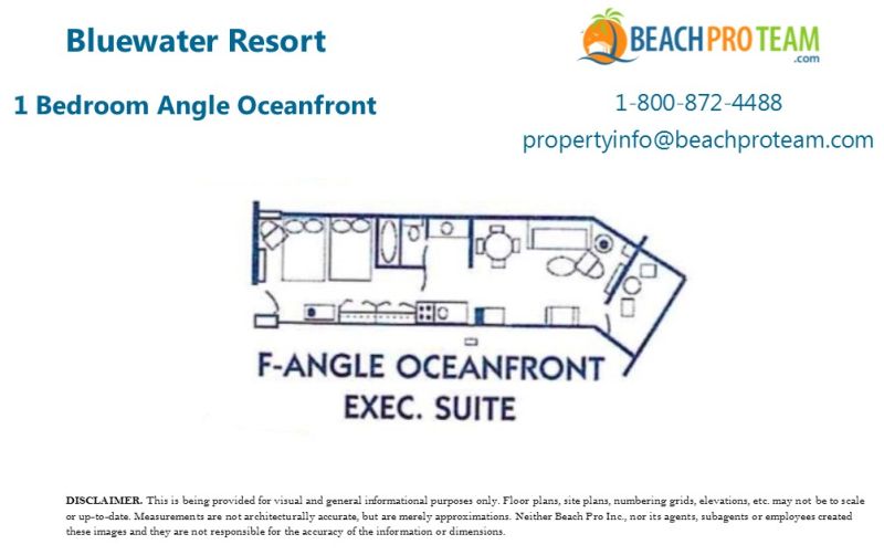 Bluewater Resort Floor Plan F - 1 Bedroom Oceanfront